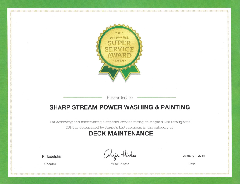 sharp stream power washing angie certificate